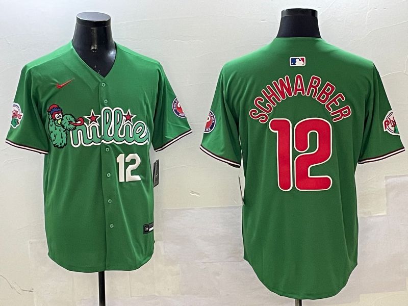 Men Philadelphia Phillies #12 Schwarber Green Three generations Joint Name Game 2025 Nike MLB Jersey style 5->philadelphia phillies->MLB Jersey